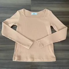 スクエアネックリブロングスリーブトップス