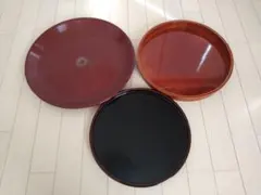 お盆　丸盆　3点　直径約39㌢、約33.5㌢、約31㌢