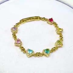 ヴィンテージ デザイン　アクセサリー　ブレスレットマルチカラー　ハート　金色のサムネイル