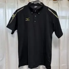 【未使用】MIZUNO ボタンダウンポロシャツ Lサイズ ブラック ゴールドのサムネイル