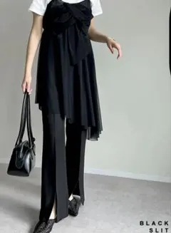 【新品】Re:EDITストレッチミックスツイルセミフレアパンツMTブラック