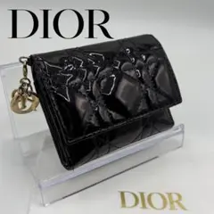 【極美品】Dior⭐ディオール【カナージュ】ロータスウォレット 2つ折り財布 黒 極美品】Dior⭐ディオール【カナージュ】ロータスウォレット 2つ折り