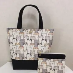 【感謝価格】ミニトートバッグとポーチセット、猫柄