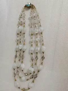 ヴィンテージ ホワイトガラス 3連ネックレス