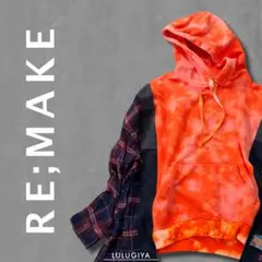 再構築 タイダイ ブリーチ パーカー チェック×デニム ドッキング＊古着リメイク