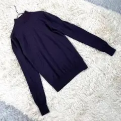 無印良品【XS】ハイネックセーター　ニット　パープル　ウール100  ネック綿混