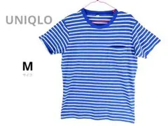 UNIQLOユニクロ/半袖ボーダー/Mサイズ/白青ボーダー/綿コットン100%