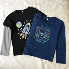 長袖カットソー 2枚セット 130㎝ ネイビー 車柄 黒 ロケット柄