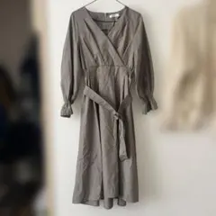 グレー ラップスタイル 長袖ロングワンピース