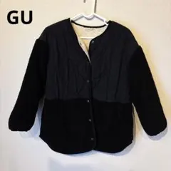 ジーユー　GU ブラック フリースジャケット ボタン付き　キルティングコート