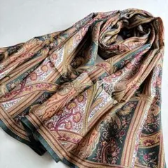 3-31.美品 エレガントなペイズリーモチーフ 大判ストール　グリーン系