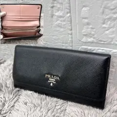 良品　PRADA サフィアーノ　シルバーロゴ　バイカラー　ブラック　ピンク 良品 PRADA サフィアーノ シルバーロゴ バイカラー ブラック ピンク