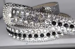 幅3.5 105cmギラギラブリンブリンウエスタンベルト　シルバー×黒石　LEX