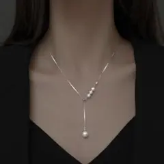 パール シルバー　ロングネックレス