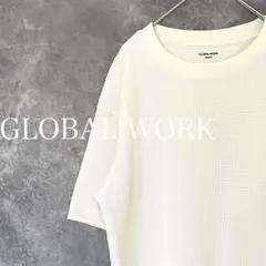 『GLOBAL WORK』半袖トップス Uネック 編み編み ホワイト (M)
