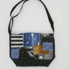 ハンドメイド 手作り 男の子 ショルダーバッグ ななめ掛け デニム風 ブラック