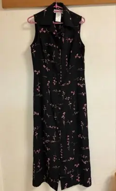 STUDIO I ￼花柄 ノースリーブロングワンピース 黒 美品　春夏