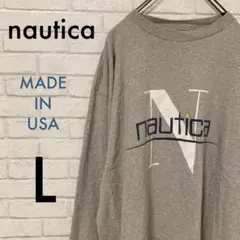 USA古着 ノーティカ ロゴプリント ロングスリーブTシャツ L グレー