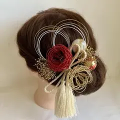 水引 髪飾り 赤 金 和玉 タッセル かすみ草 和装 成人式 卒業式 振袖 袴