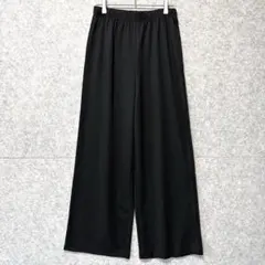 美品 ワイドパンツ L ウエストゴム さらさら生地 落ち感 ゆったり ブラック黒