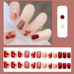 【新品】ネイルチップ 24枚 韓国 赤 レッド 花 推し活 成人式