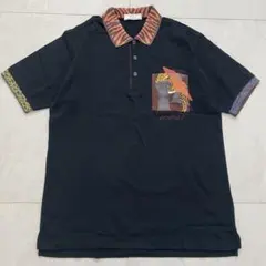 adabat 半袖ポロシャツ 日本製 ゴルフウェア ブラック 刺繍 アニマル柄