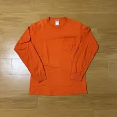 90s FRUIT OF THE LOOM 無地 ロンT ポケット付き オレンジのサムネイル
