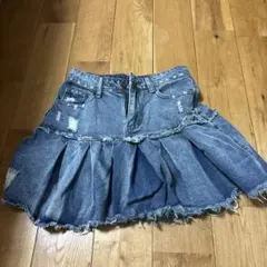 デニム フレアミニスカート ダメージ加工Sサイズ