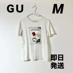 GU ジーユー 薔薇 グラフィックTシャツ M ホワイト 半袖 ローズプリント