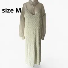 coca フラワーカットジャガードバッグリボンキャミワンピース ロング丈 M