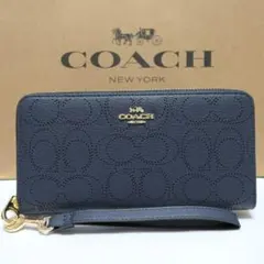 COACH コーチ 長財布 アコーディオンジップ アラウンド ネイビーC4715