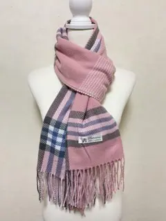 100%パシュミナカシミヤ 大判ストール／チェック柄/軽量•あたたかい冬ピンク4