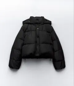 ZARA フード付きクロップドダウンジャケット