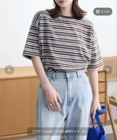 配色マルチボーダー オーバーサイズ 半袖Tシャツのサムネイル