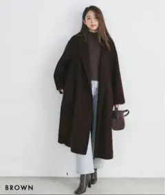 【新品】basement online リバーロングコート　SPサイズ　ブラウンのサムネイル