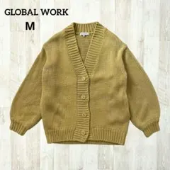 グローバルワーク 長袖ボリューム袖カーディガン M 黄色 Vネック 大人可愛い