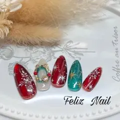 No.18 ネイルチップ、クリスマスネイル、冬ネイル、マグネット