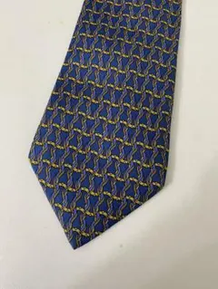 HERMES シルク ネクタイ 青 チェーンパターン