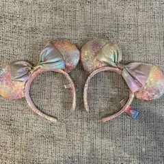 ディズニー カチューシャ ミニー　スパンコール　ピンク　ラメ　40周年　オーロラ