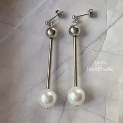 #486 スワロフスキーパール×シルバーボール　スティックピアス/イヤリング