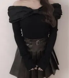 新品　プリンセス　フレンチガーリー　リボン　オフショルダーリブニットブラック　黒