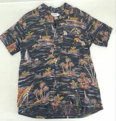 knmen127-0342 XLARGE アロハシャツ レーヨン　ブラック