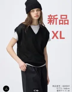 GU ループヤーンVネックT 半袖　Vネック　T ブラック　黒　XLのサムネイル