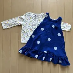 Petit Bateau 花柄カーディガンと水玉ドレスセット 18M