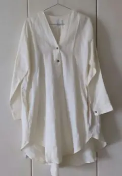 美品✨Honnete アイリッシュリネン Vロングシャツカーディガン 茶
