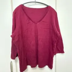 US XL バーガンディ Vネック 長袖 Tシャツ　体型カバー　ワインレッド
