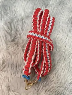 ハンドメイド 赤と白と水色のパラコード スマホショルダーストラップ 約127cm