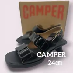 CAMPER 黒 極美品 ローファー フロントストラップ 25.5相当 (40