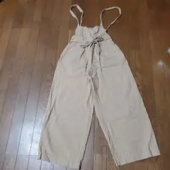 ベージュ ワイドレッグ サロペット