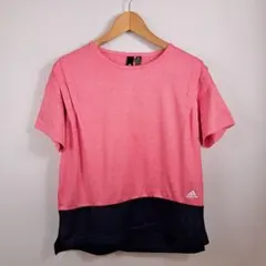 adidas アディダス 半袖 速乾 Tシャツ L ゆったり ピンク ネイビー